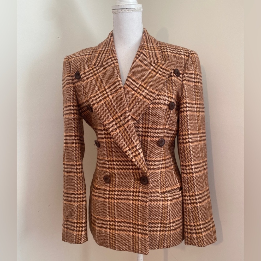 ESCADA 100% Wool Vintage Brown Plaid Blazer Sz 34 U.S XS